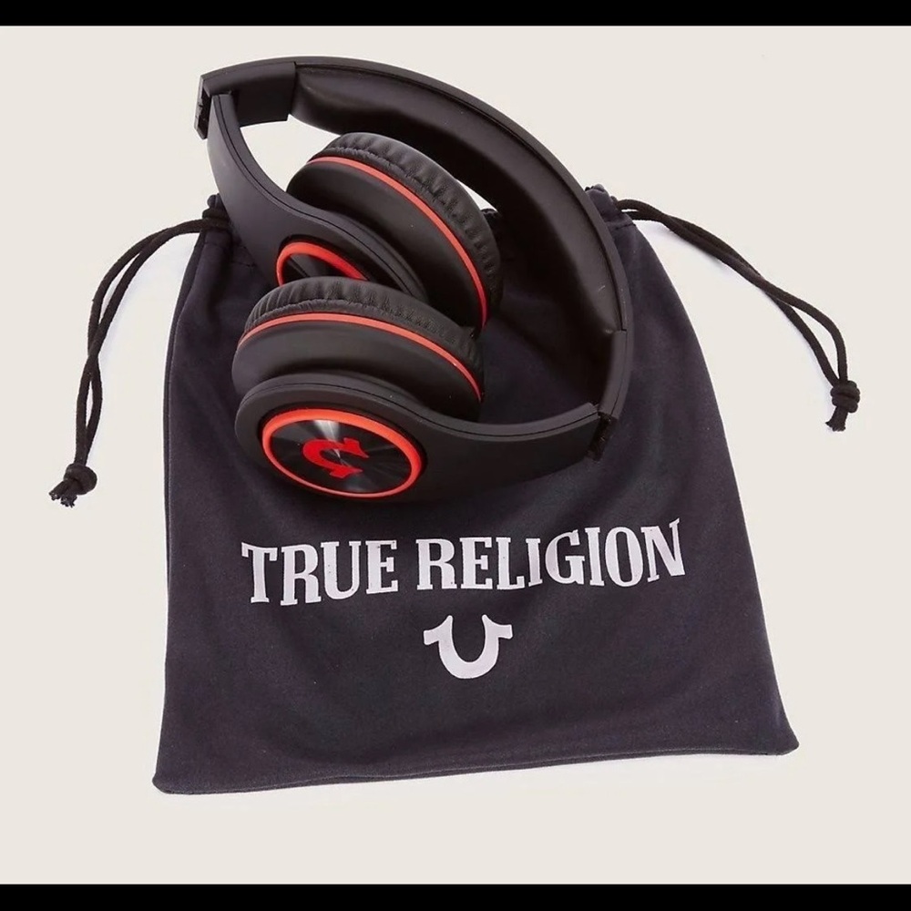 True Religion Over-Ear Headphones with Black and Red Design